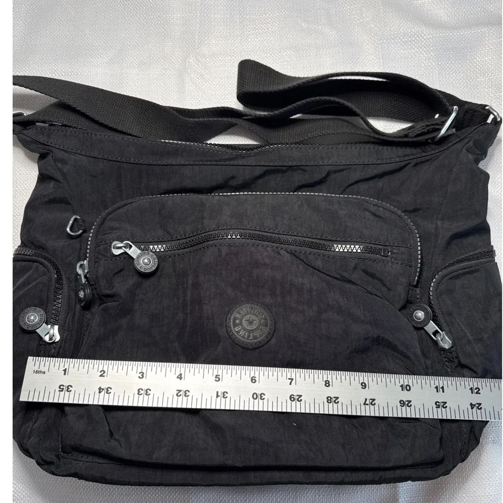 Kipling Gabbie Large Crossbody Bag Black Crinkle Nylon Multi-Pocket Shoulder Bag - Picture 5 of 8